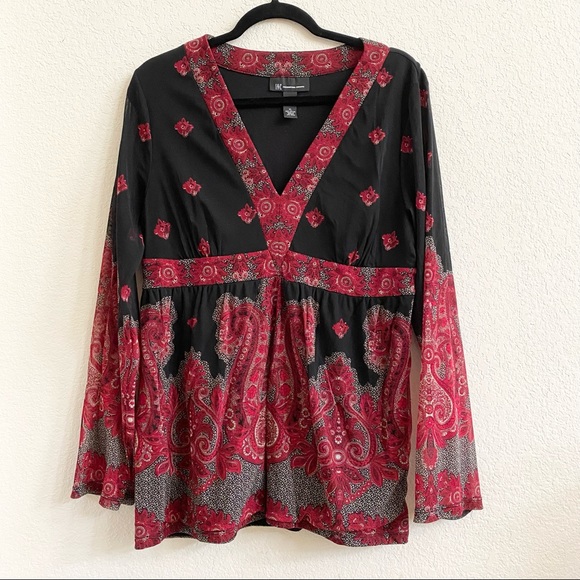 INC International Concepts Tops - INC International Concepts Red Black V Neck Nylon Top SZ XL